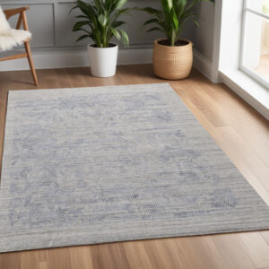 4' X 6' Blue and Gray Abstract Hand Woven Distressed Area Rug