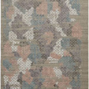 12' X 15' Pink Blue And Taupe Abstract Hand Woven Distressed Area Rug