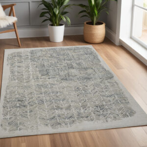 4' X 6' Blue and Ivory Abstract Hand Woven Distressed Area Rug