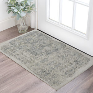 2' X 3' Green Blue And Ivory Abstract Hand Woven Area Rug