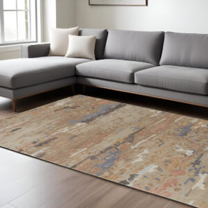 8' X 10' Tan and Blue Wool Abstract Hand Tufted Area Rug