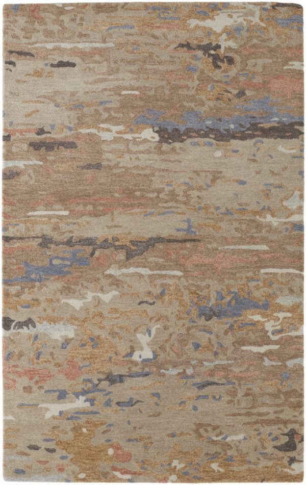 2' X 3' Tan And Blue Wool Abstract Tufted Handmade Stain Resistant Area Rug
