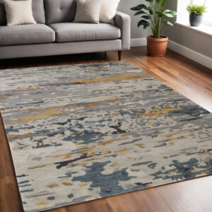 5' X 8' Blue and Gray Wool Abstract Hand Tufted Area Rug