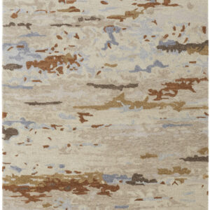 9' X 12' Ivory Blue And Brown Wool Abstract Tufted Handmade Stain Resistant Area Rug