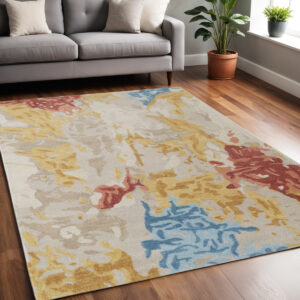 5' X 8' Ivory and Blue Wool Abstract Hand Tufted Area Rug