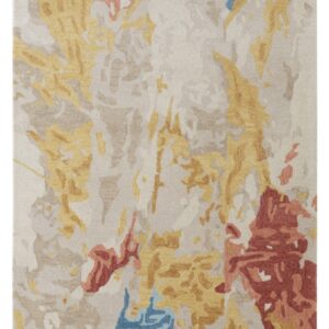 9' X 12' Ivory Yellow And Blue Wool Abstract Tufted Handmade Stain Resistant Area Rug
