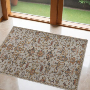 2' X 3' Gray And Gold Wool Floral Tufted Handmade Stain Resistant Area Rug