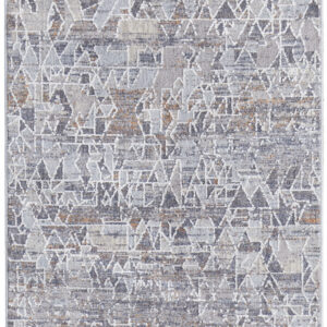 8' Gray Blue And Orange Abstract Power Loom Distressed Stain Resistant Runner Rug