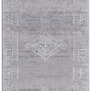 8' Gray Ivory And Orange Geometric Power Loom Distressed Stain Resistant Runner Rug