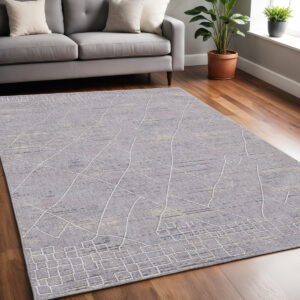 5' X 8' Gray Striped Power Loom Distressed Area Rug