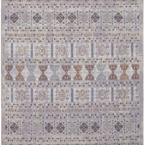 12' X 15' Orange Gray And White Geometric Power Loom Distressed Stain Resistant Area Rug