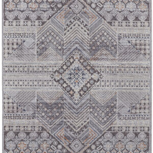 2' X 3' Ivory And Gray Geometric Power Loom Distressed Stain Resistant Area Rug