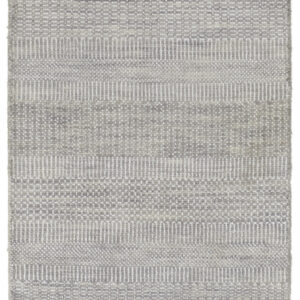 10' Silver Wool Striped Hand Knotted Runner Rug