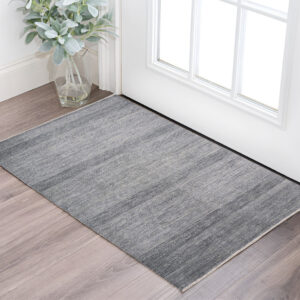 2' X 3' Silver Wool Striped Hand Knotted Area Rug
