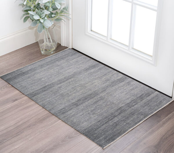 2' X 3' Silver Wool Striped Hand Knotted Area Rug