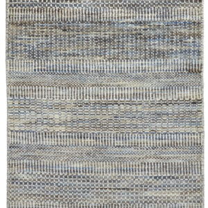 12' Silver Wool Striped Hand Knotted Runner Rug