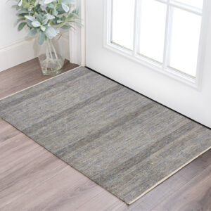 2' X 3' Silver Wool Striped Hand Knotted Area Rug