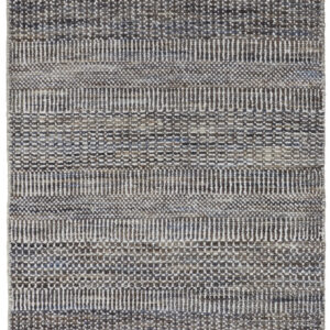 10' Gray Wool Striped Hand Knotted Runner Rug