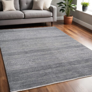 5' X 8' Silver Wool Striped Hand Knotted Area Rug