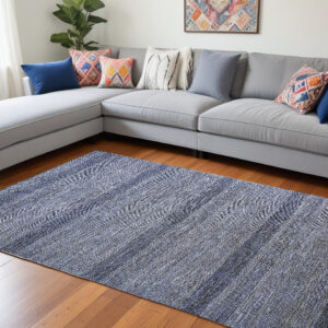 10' X 13' Blue And Gray Wool Striped Hand Knotted Area Rug