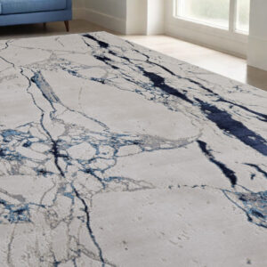 5' X 8' Ivory and Blue Marble Power Loom Distressed Area Rug
