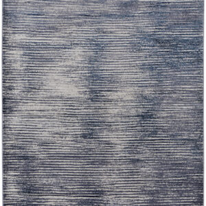 4' X 6' Blue and Ivory Striped Power Loom Distressed Non Skid Area Rug