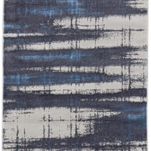8' Ivory Blue And Gray Abstract Power Loom Distressed Runner Rug