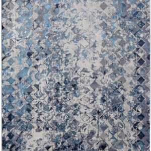 10' X 13' Blue Ivory And Gray Geometric Power Loom Distressed Area Rug