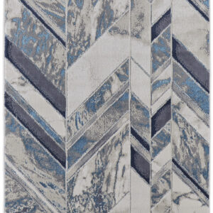 8' Ivory Blue And Gray Chevron Power Loom Distressed Runner Rug