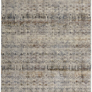 2' X 3' Tan Ivory And Blue Geometric Power Loom Distressed Area Rug With Fringe