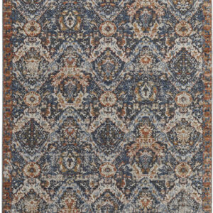 10' X 13' Blue Orange And Ivory Floral Power Loom Area Rug With Fringe