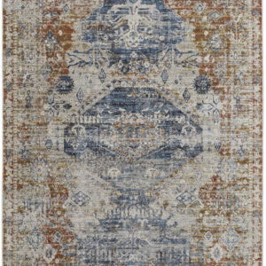 2' X 3' Ivory Orange And Blue Floral Power Loom Distressed Area Rug With Fringe