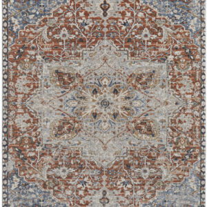 2' X 3' Orange Ivory And Blue Floral Power Loom Area Rug With Fringe