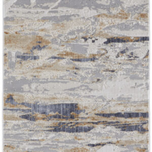 8' Tan Orange And Ivory Abstract Power Loom Distressed Runner Rug