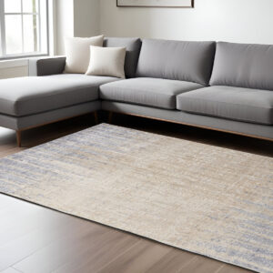 8' X 10' Tan and Brown Abstract Power Loom Distressed Non Skid Area Rug