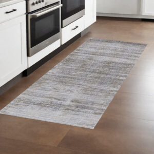 8' Taupe Silver And Tan Abstract Power Loom Runner Rug