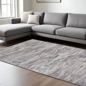 8' X 10' Taupe Tan and Orange Abstract Power Loom Distressed Area Rug