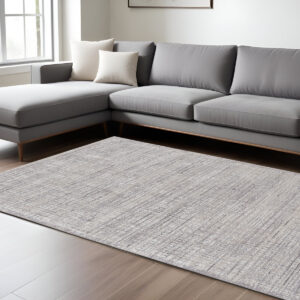8' X 10' Taupe and Ivory Plaid Power Loom Distressed Area Rug