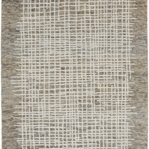 10' X 14' Tan And Ivory Wool Plaid Tufted Handmade Stain Resistant Area Rug