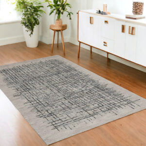 4' X 6' Gray Black And Tan Wool Crosshatch Hand Tufted Area Rug