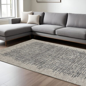 8' X 10' Gray and Black Wool Plaid Hand Tufted Area Rug