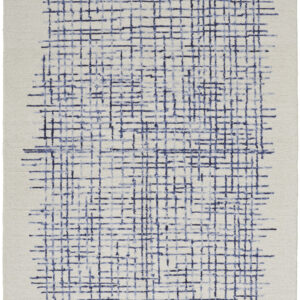 5' X 8' Ivory And Blue Wool Plaid Tufted Handmade Stain Resistant Area Rug