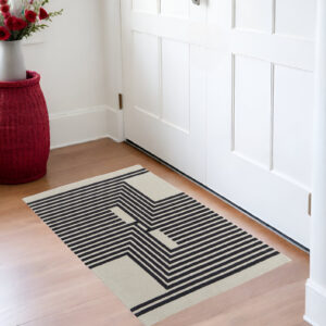 2' X 3' Black and Ivory Abstract Geometric Hand Tufted Area Rug