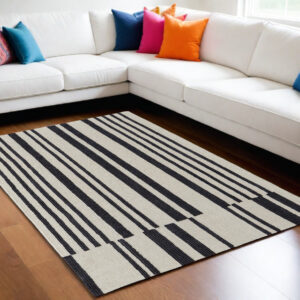 10' X 14' Ivory and Black Wool Abstract Hand Tufted Area Rug