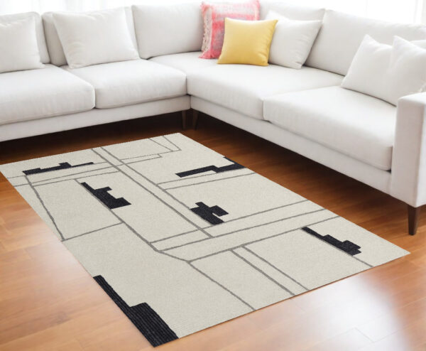 8' X 10' Gray and Ivory Wool Abstract Hand Tufted Area Rug