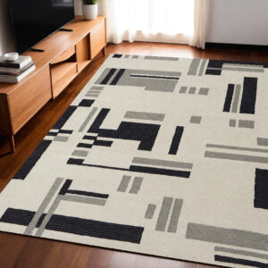 5' X 8' Ivory Wool Abstract Hand Tufted Area Rug
