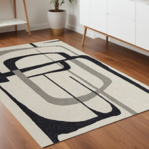 4' X 6' Gray and Ivory Wool Abstract Hand Tufted Area Rug