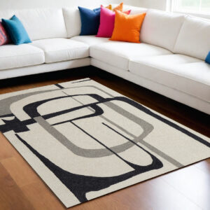 8' X 10' Gray and Ivory Wool Abstract Hand Tufted Area Rug