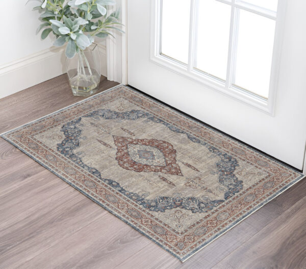 2' X 3' Blue and Gray Floral Power Loom Area Rug