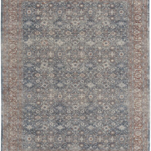 7' X 10' Blue And Red Floral Power Loom Stain Resistant Area Rug